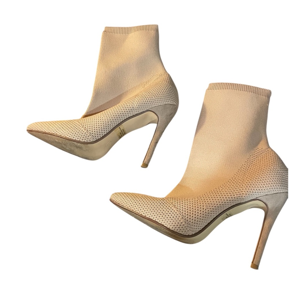 Beige, Knit Stiletto heels,Ankle Boots,Booties, Boots, Size 7 - Picture 8 of 11
